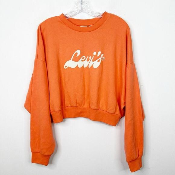 NWT LEVI’S Women's Retro Orange and White Logo Cropped Sweatshirt Sz. Large - Picture 2 of 3